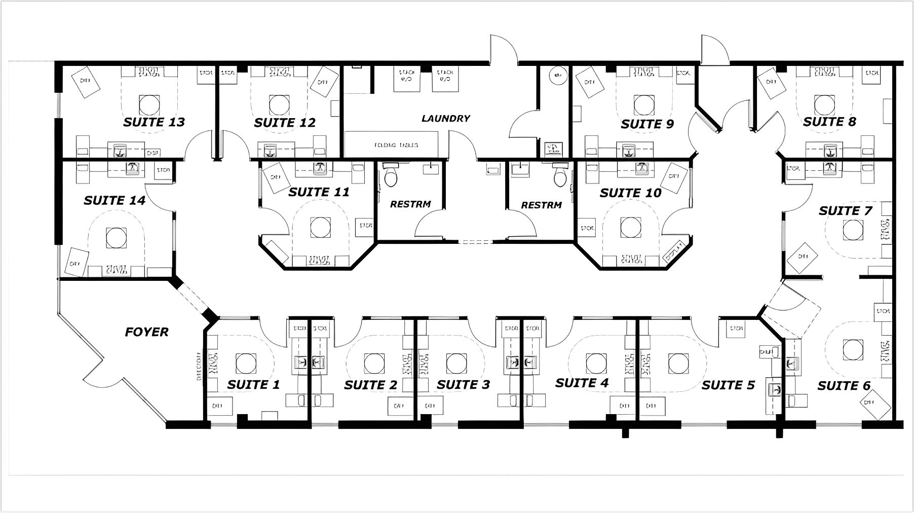 Office floor plan showing multiple suites